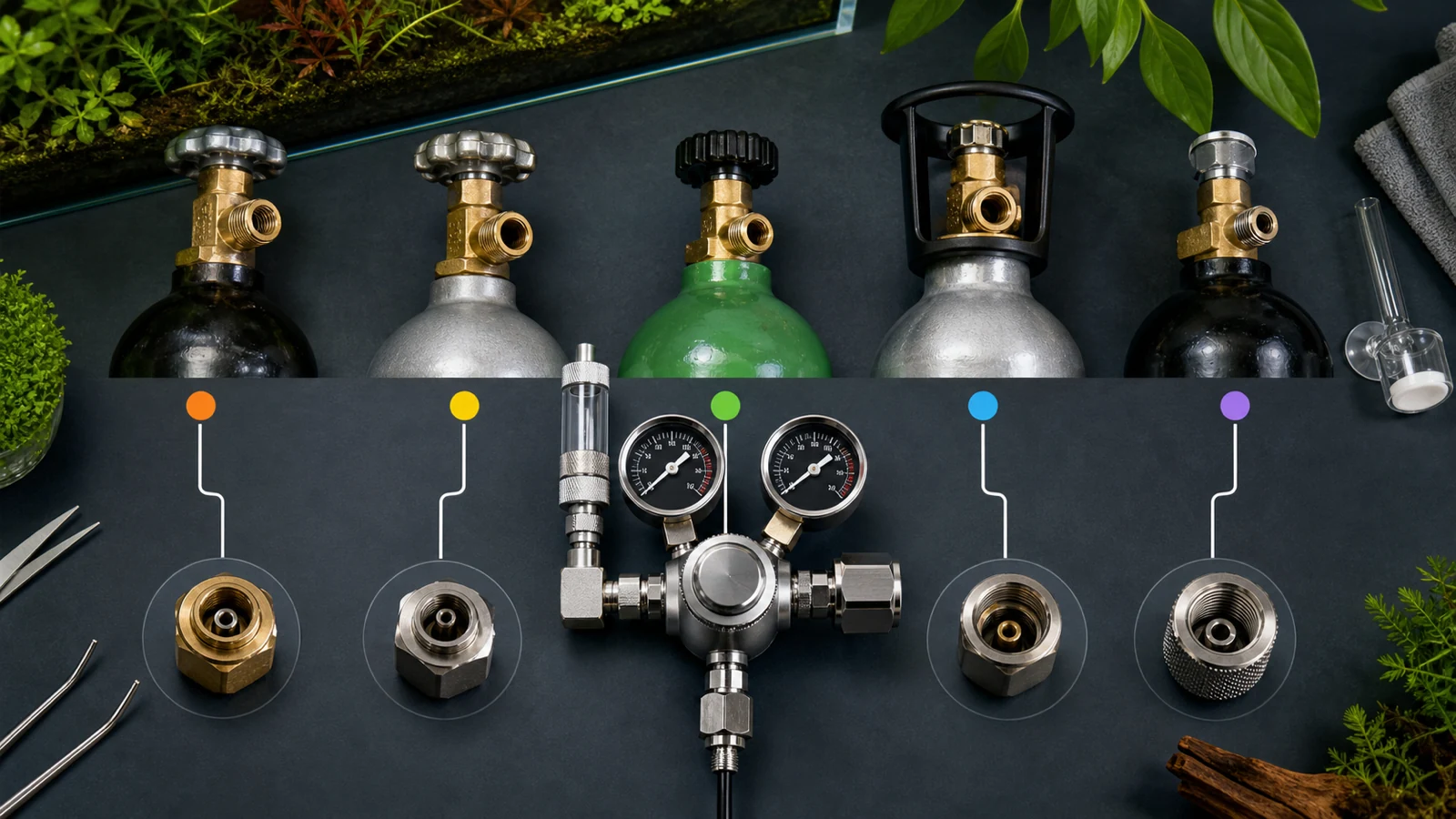 Checklist graphic matching UK CO2 cylinder threads to aquarium regulator nuts